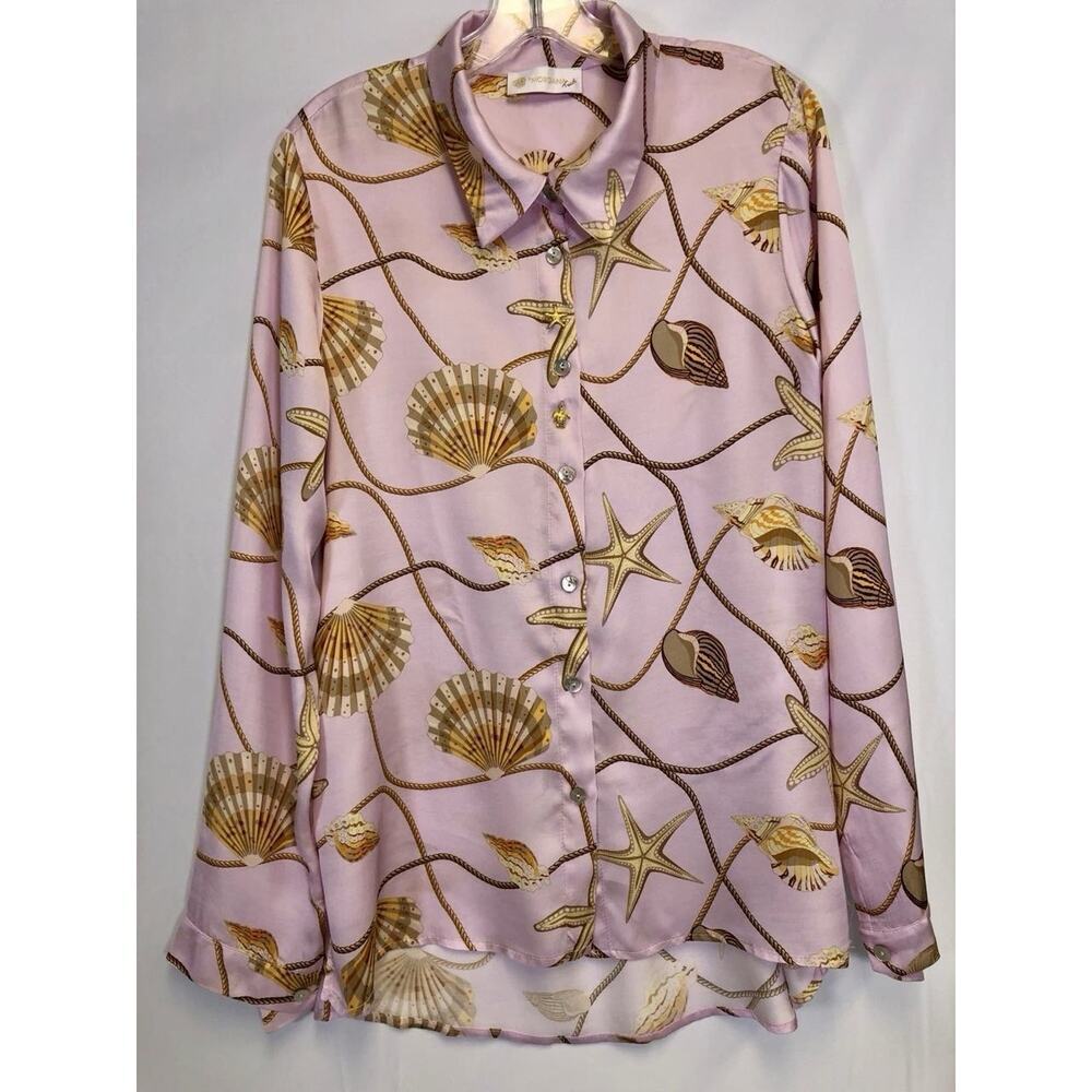 Vintage Morgana Button Up Shirt SIZE XL Blouse Made in Italy Shell Print Coastal